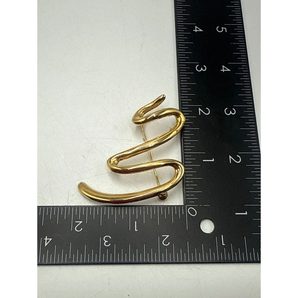 Vintage Gold Tone Abstract Squiggle Snake Brooch Pin Minimalist Sculptural 2‎ In